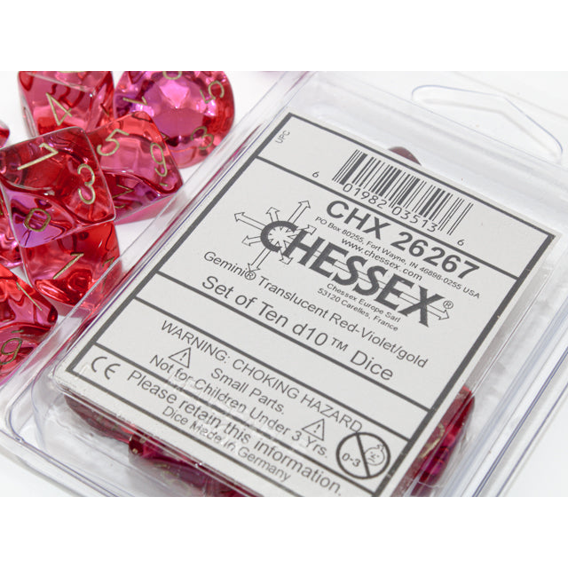 CHX 26267 Gemini Translucent Red-Violet/gold Set of 10 d10s