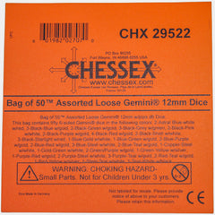 CHX 29522 Bag of 50 Assorted Loose Gemini 12mm w/pips d6 Dice