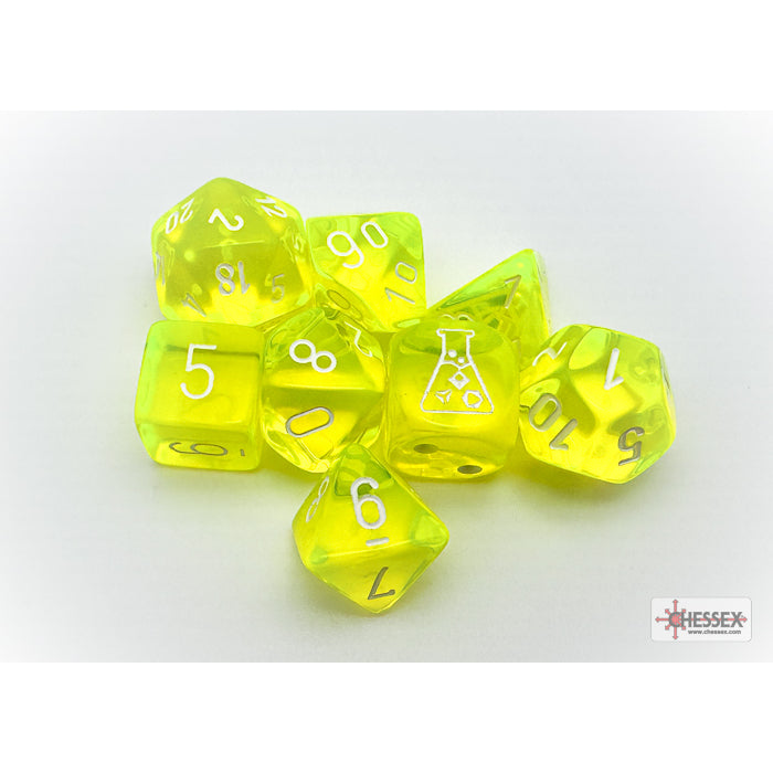 CHX 30061 Translucent Neon Yellow/white Polyhedral 7-Dice Set (with bonus die)