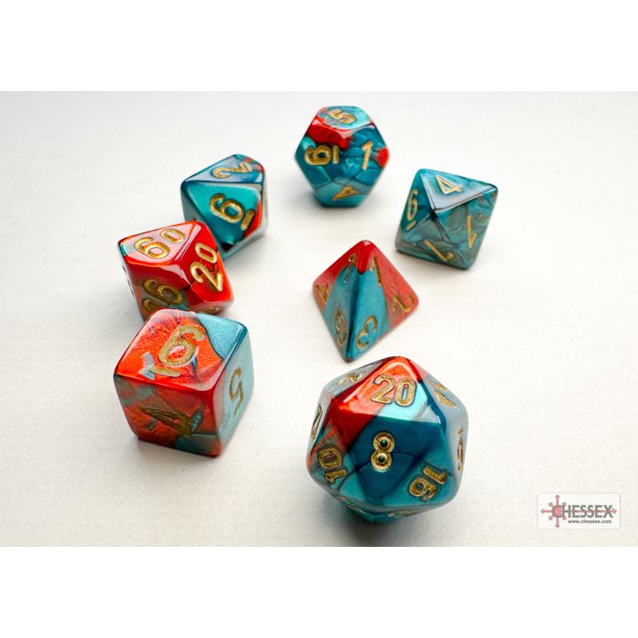 CHX 20662 GeminiÂ® Mini-hedral Red-Teal/gold 7-Die Set