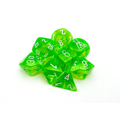 CHX 30062 Translucent Rad Green/white Polyhedral 7-Dice Set (with bonus die)