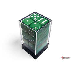 CHX 25605 Opaque Green/white 16mm d6 Dice Block (12 dice)