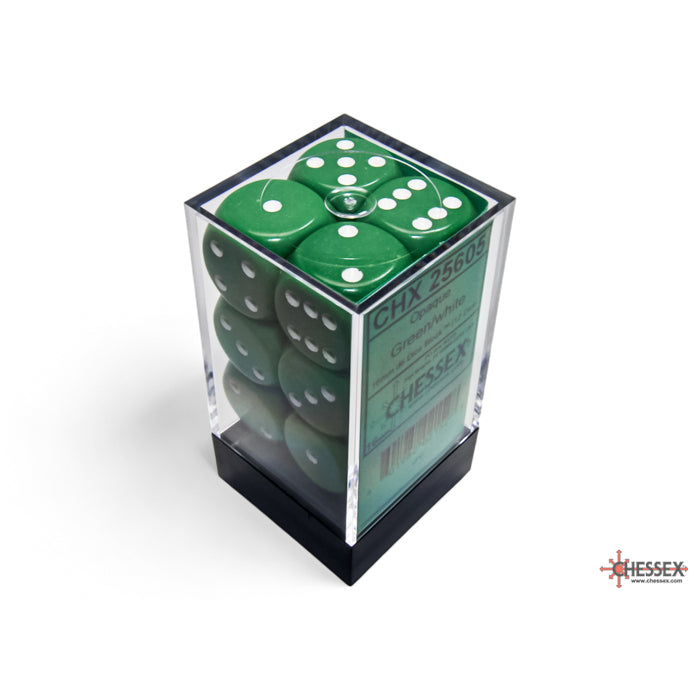 CHX 25605 Opaque Green/white 16mm d6 Dice Block (12 dice)