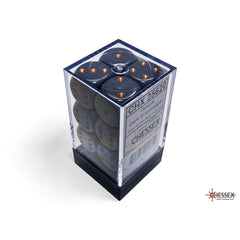 CHX 25620 Opaque Dark Grey/copper 16mm d6 Dice Block (12 dice)