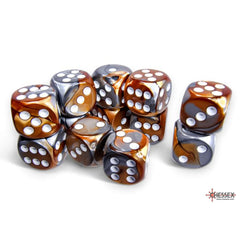 CHX 26624 Gemini Copper-Steel/white 16mm d6 Dice Block (12 dice)-1
