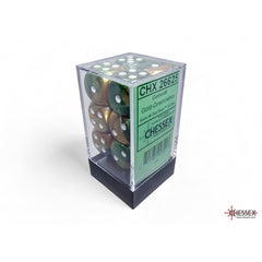 CHX 26625 Gemini Gold-Green/white 16mm d6 Dice Block (12 dice)