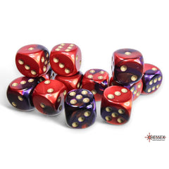 CHX 26626 Gemini Purple-Red/gold 16mm d6 Dice Block (12 dice)-1