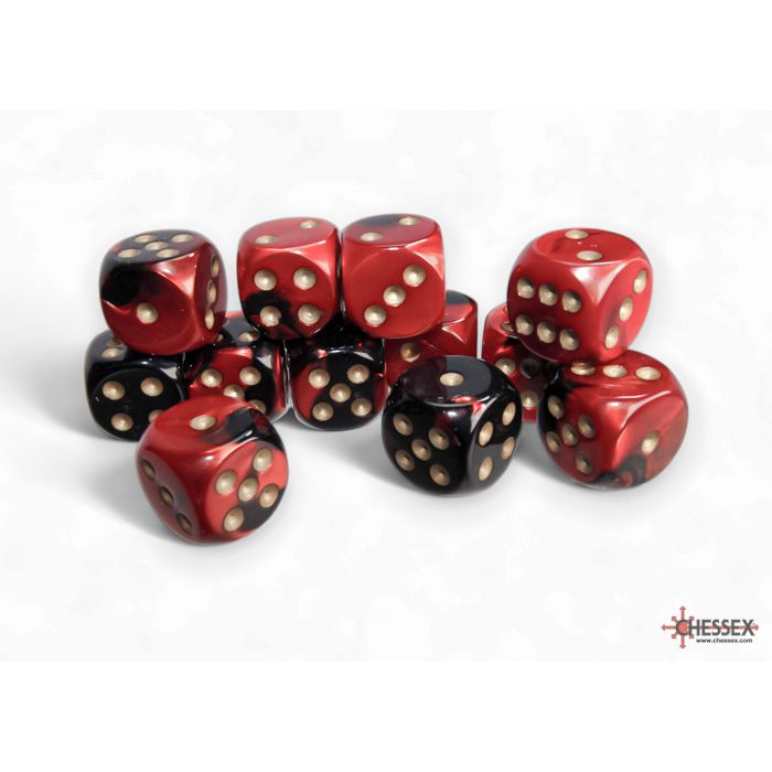 CHX 26633 Gemini Black-Red/gold 16mm d6 Dice Block (12 dice)
