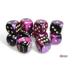 CHX 26640 Gemini Black-Purple/gold 16mm d6 Dice Block (12 dice)-1
