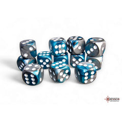CHX 26656 Gemini Steel-Teal/white 16mm d6 Dice Block (12 dice)-1