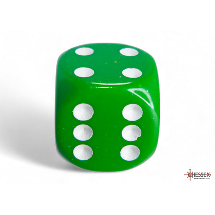 CHX 25605 Opaque Green/white 16mm d6 Dice Block (12 dice)