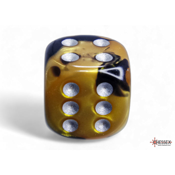 CHX 26651 Gemini Black-Gold/silver 16mm d6 Dice Block (12 dice)