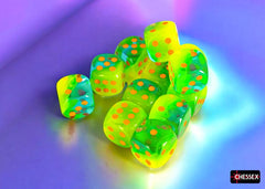CHX 26670 Gemini Plasma Green-Teal/orange Luminary 16mm d6 Dice Block (12 dice)-1