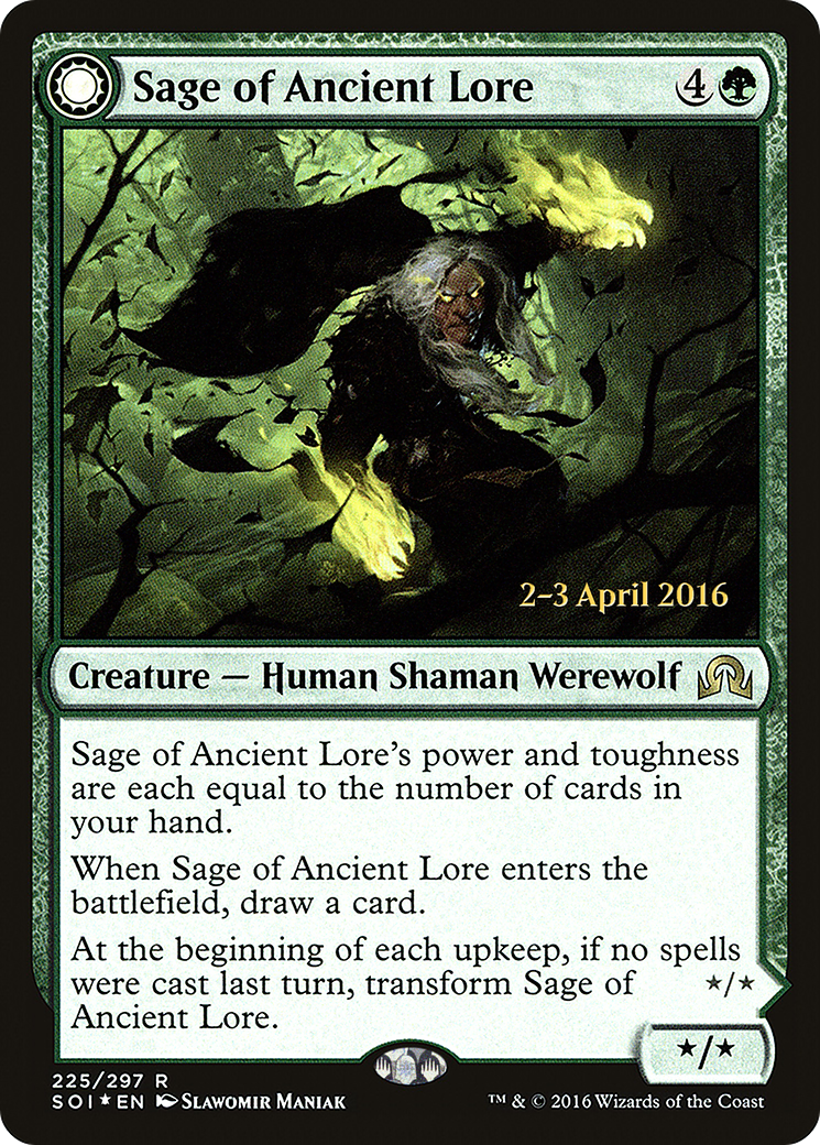 Sage of Ancient Lore // Werewolf of Ancient Hunger [Shadows over Innistrad Prerelease Promos]-4