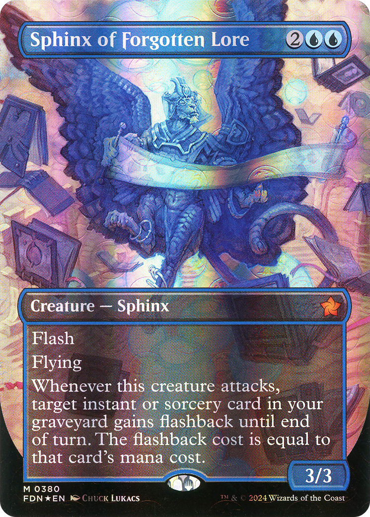 Sphinx of Forgotten Lore (Borderless) (Mana Foil) [Foundations]-1