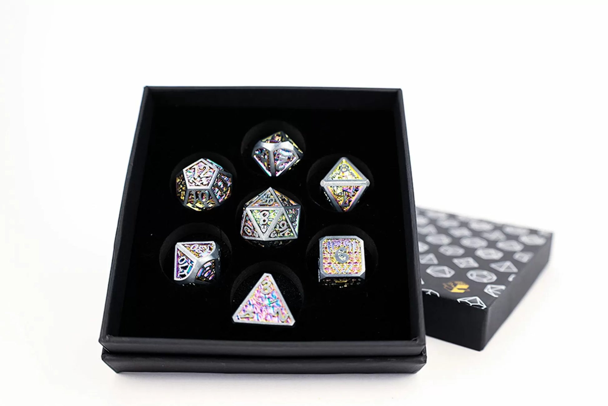 LPG Dice Set - Metal RPG  Draco Bright Rainbow/Silver-1