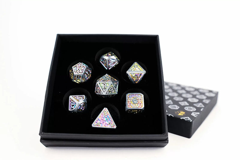 LPG Dice Set - Metal RPG  Draco Bright Rainbow/Silver-1