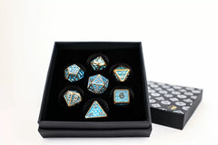 LPG Dice Set - Metal RPG  Draco Bright Blue/Brass-1