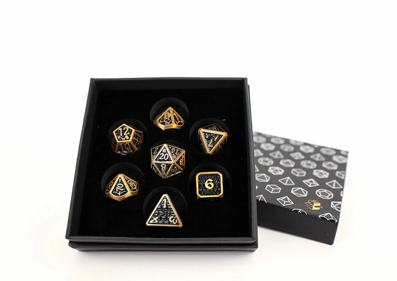 LPG Dice Set - Metal RPG  Draco  Dark Black/Gold-1