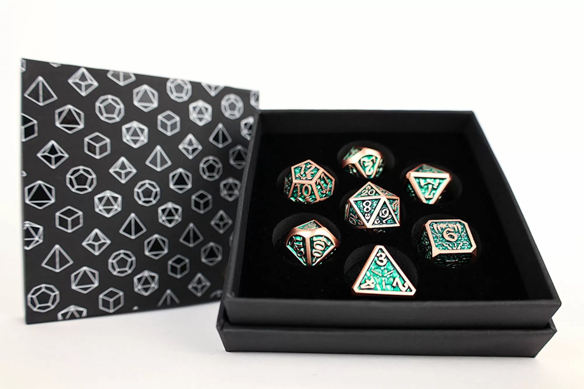 LPG Dice Set - Metal RPG Draco Dark Green/Brass-1