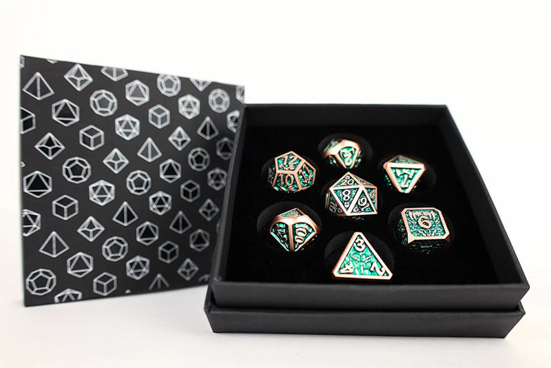LPG Dice Set - Metal RPG Draco Dark Green/Brass-1