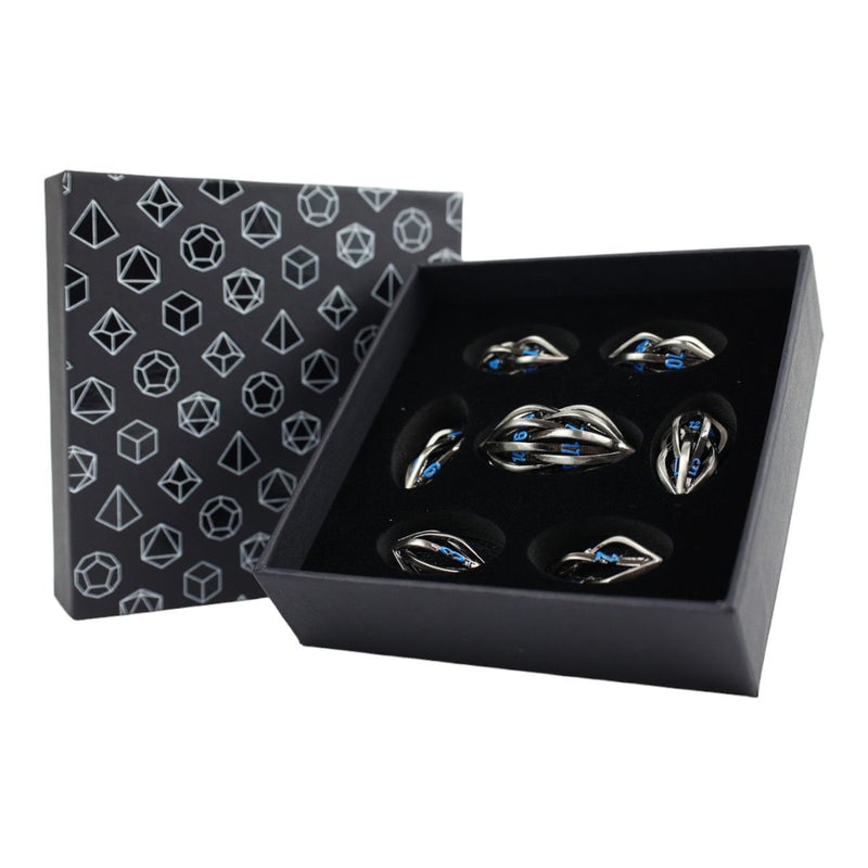LPG Dice RPG Set Hollow Elliptic - Stainless and Blue-1