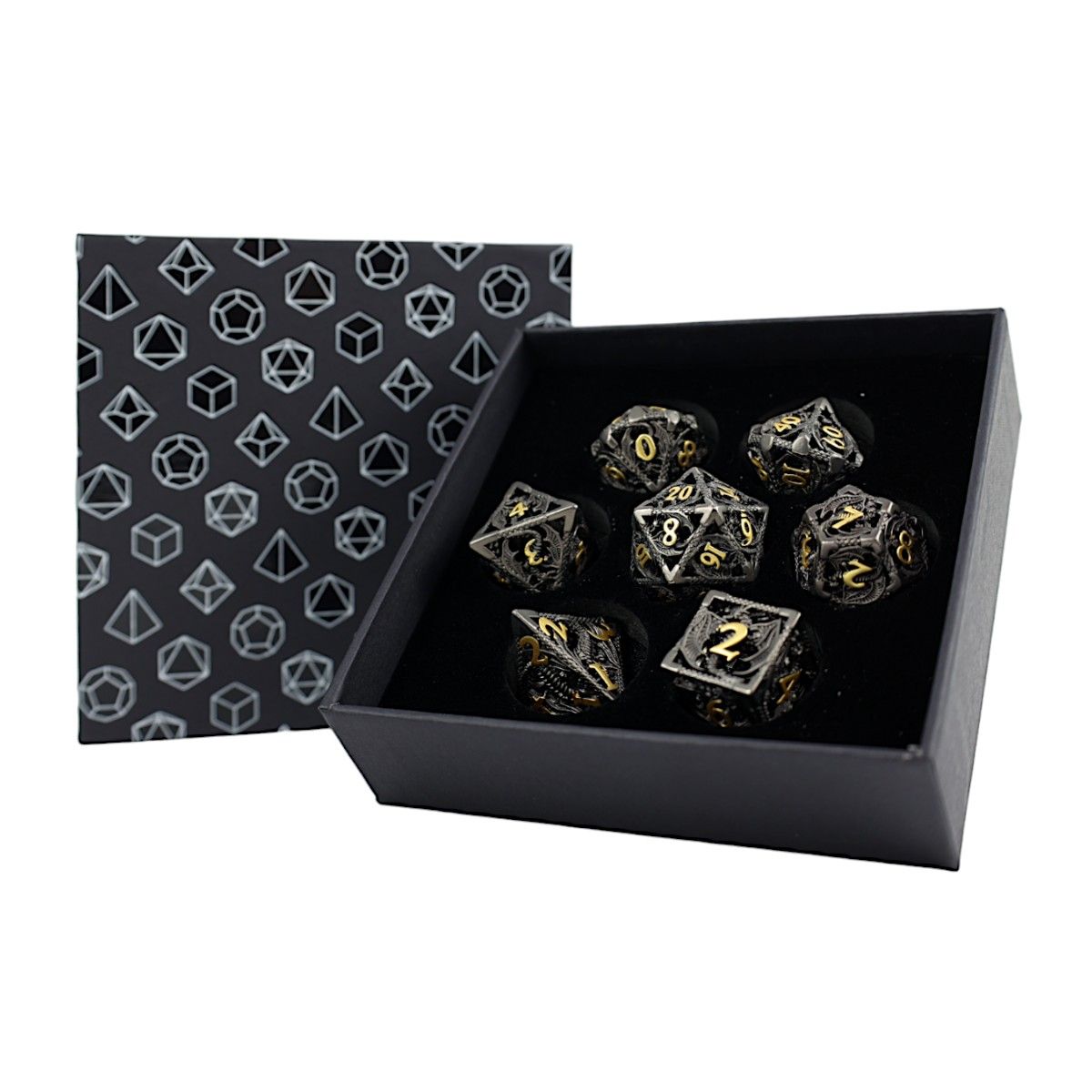 LPG Dice RPG Set Hollow Dragon - Black and Gold-1