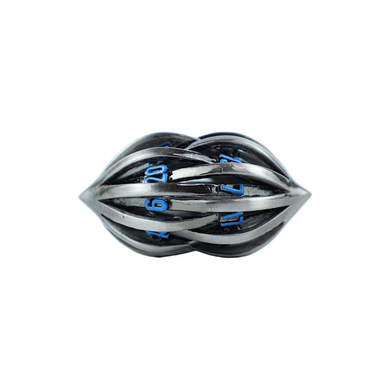 LPG Dice RPG Set Hollow Elliptic - Stainless and Blue-2