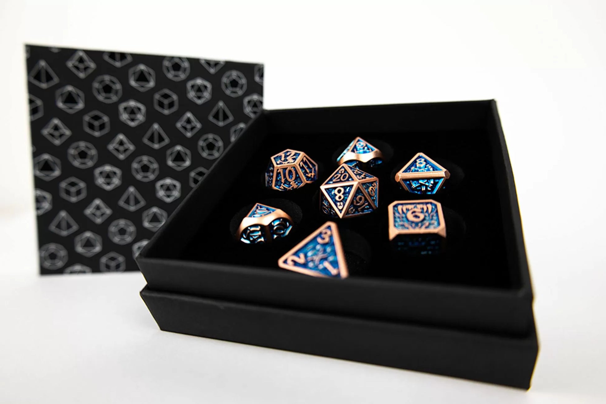 LPG Dice Set - Metal RPG  Draco Dark Blue/Brass-1