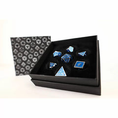 LPG Dice Set - Metal RPG Serif Blue/Silver-1