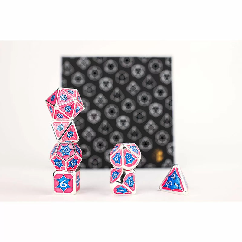 LPG Dice Set - Metal RPG Leadlight Blue/Pink/Silver-2