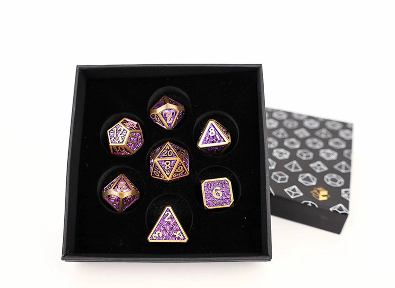 LPG Dice Set - Metal RPG  Draco Bright Purple Brass-1