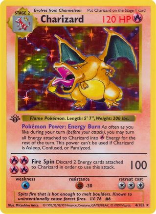 Charizard  - Unlimited Holofoil Base Set Shadowless - Holo Rare
