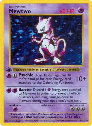 Mewtwo/102  - Unlimited Holofoil Base Set Shadowless - Holo Rare-1