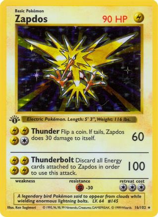 Zapdos (16/102) (Shadowless) [Base Set 1st Edition]-1