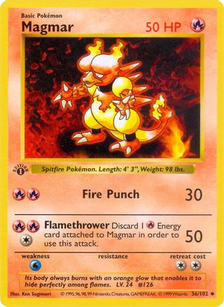 Magmar (36/102) (Shadowless) [Base Set 1st Edition]-1