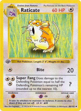 Raticate (40/102) [Base Set Shadowless Unlimited]-1