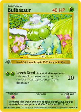 Bulbasaur (44/102) (Shadowless) [Base Set 1st Edition]-1
