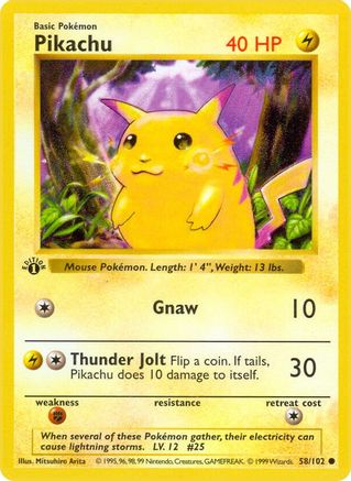 Pikachu (58/102) (Shadowless) [Base Set 1st Edition]-1
