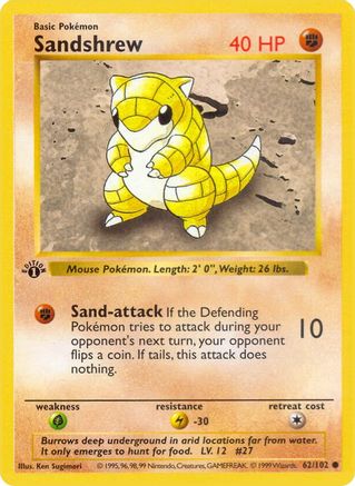 Sandshrew (62/102) (Shadowless) [Base Set 1st Edition]-1