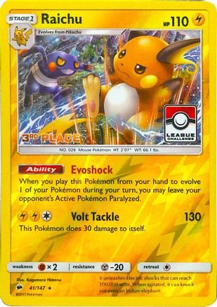 Raichu (41/147) (League Promo 3rd Place) [Sun & Moon: Burning Shadows]-1