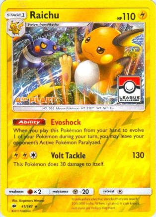 Raichu (41/147) (League Promo 4th Place) [Sun & Moon: Burning Shadows]-1