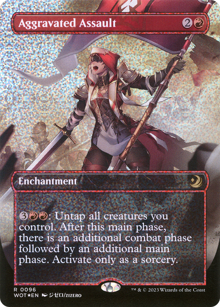 Aggravated Assault (Anime Borderless) (Confetti Foil) [Wilds of Eldraine: Enchanting Tales]-1