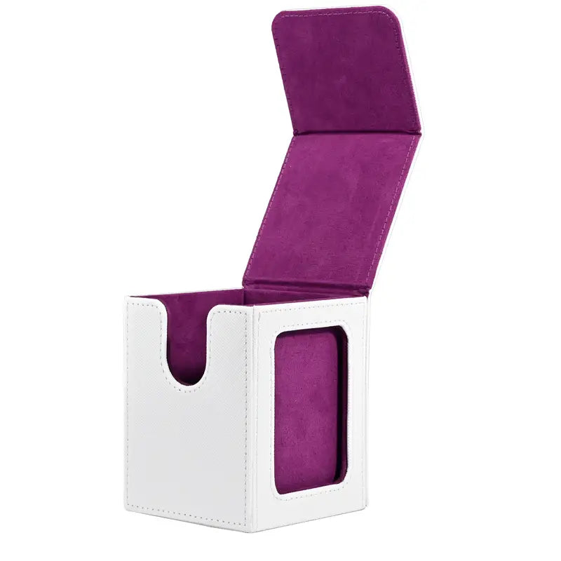 120+ Flip Lid Deck Box with Display Window (White/Purple)-1