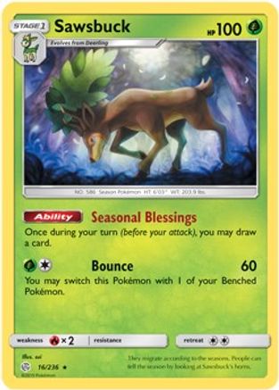 Sawsbuck (16/236) (Prerelease Kit Exclusive) (Theme Deck Exclusive) [Sun & Moon: Cosmic Eclipse]-1