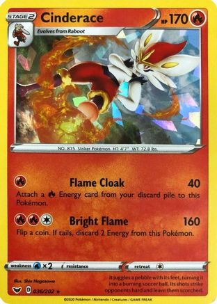 Cinderace (036/202) (Cracked Ice Holo) (Theme Deck Exclusives) [Sword & Shield: Base Set]-1