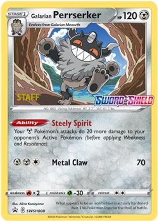 Galarian Perrserker (SWSH008) (Staff Prerelease Promo) [Sword & Shield: Black Star Promos]-1