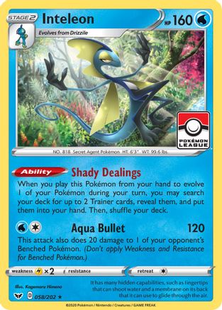 Inteleon (058/202) (League Promo) [Sword & Shield: Base Set]-1