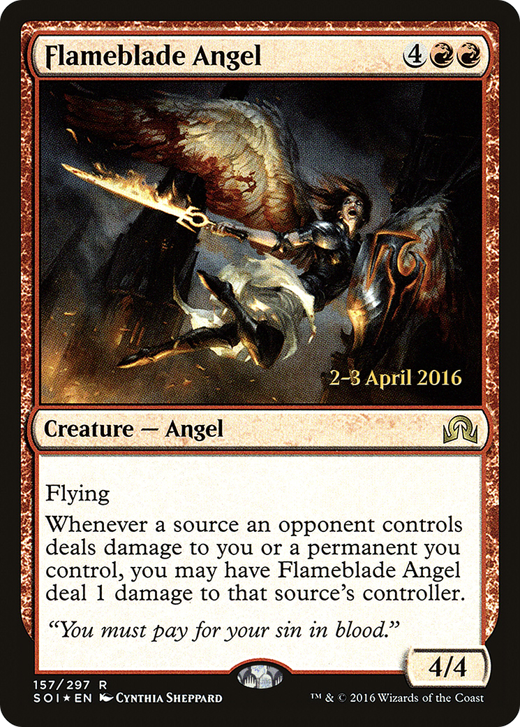 Flameblade Angel [Shadows over Innistrad Prerelease Promos]-1