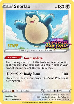 Snorlax (SWSH068) (Staff Prerelease Promo) [Sword & Shield: Black Star Promos]-1
